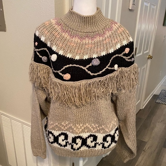 RARE Vintage Cristina Fringe Knit Turtleneck Sweater - Picture 3 of 9